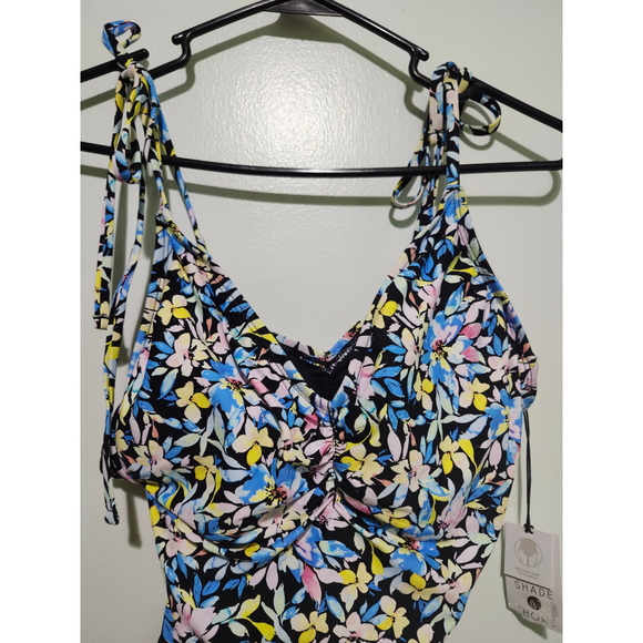 Women's Shade & Shore One-Piece Swimsuit Size M Floral Black Blue - Picture 3 of 5